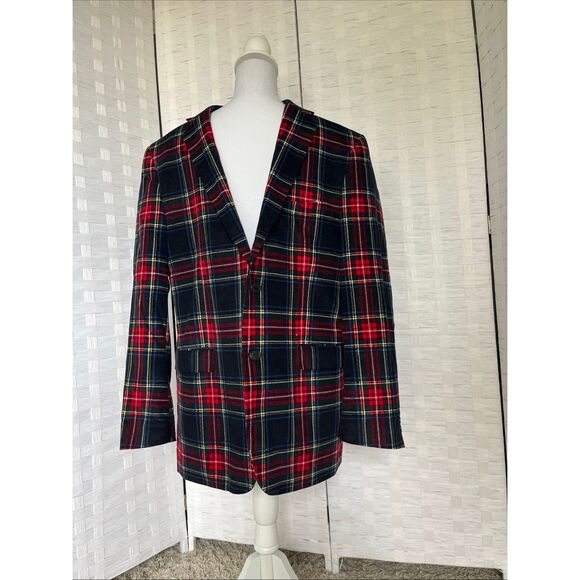 Saddlebred 40R Red Multi Tartan Plaid Preppy Corduroy Blazer Jacket Sport Coat - Picture 1 of 14